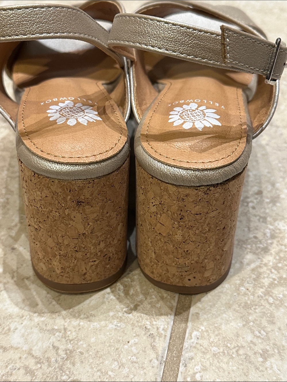 NWOT Yellow Box Metallic Taupe Cork Platform Wedges - Picture 3 of 9